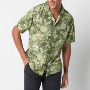Jaywalker Green Floral Hawaiian Button Up Rayon Shirt